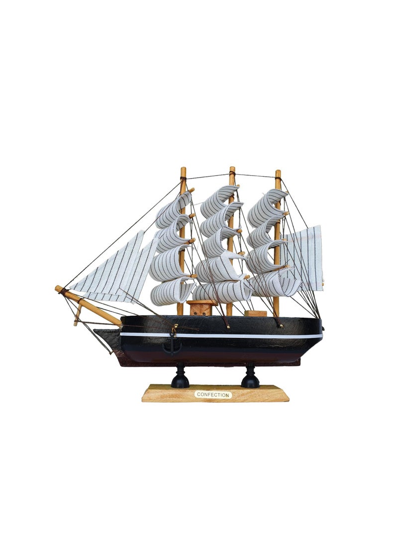 Handmade wooden sailboat made of wood and fabric, black, size 24 x 24 cm - Image 1
