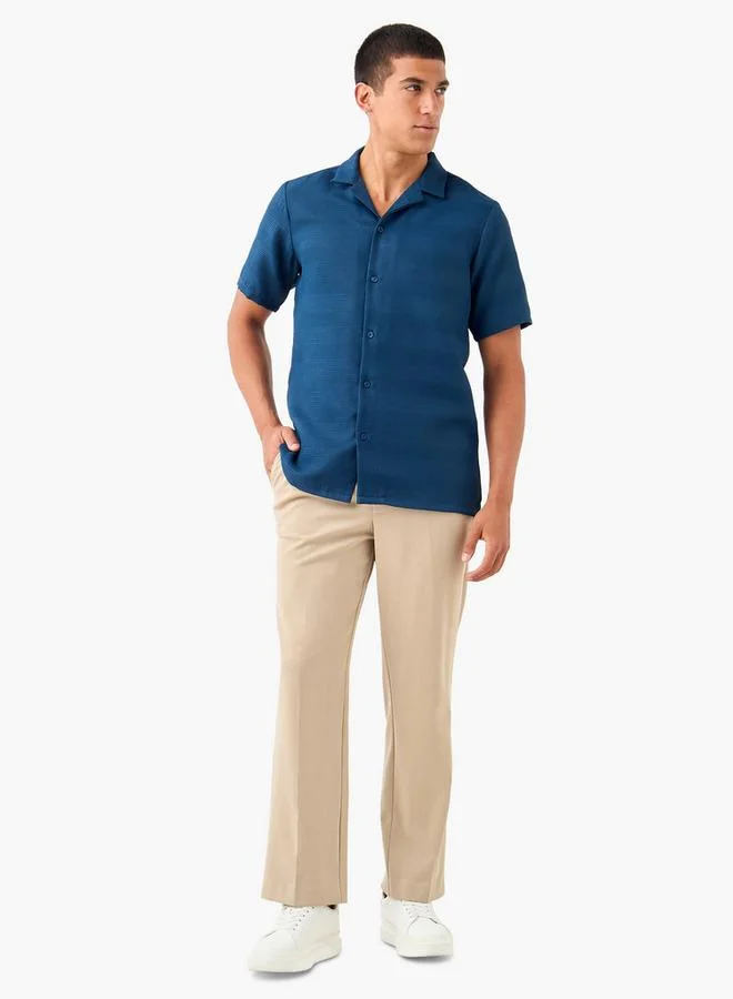 Splash FAV Regular Fit Waffle Textured Shirt with Camp Collar and Short Sleeves