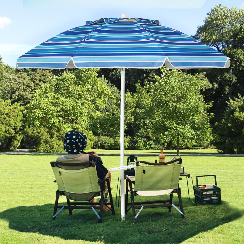 Aoxun 8 FT Beach Umbrella with Tilt Pole, Portable Sand Anchor and Carry Bag, UPF 50+ Sun Shelter Air Vents Design for Outdoor (Navy Blue & White) - Image 2