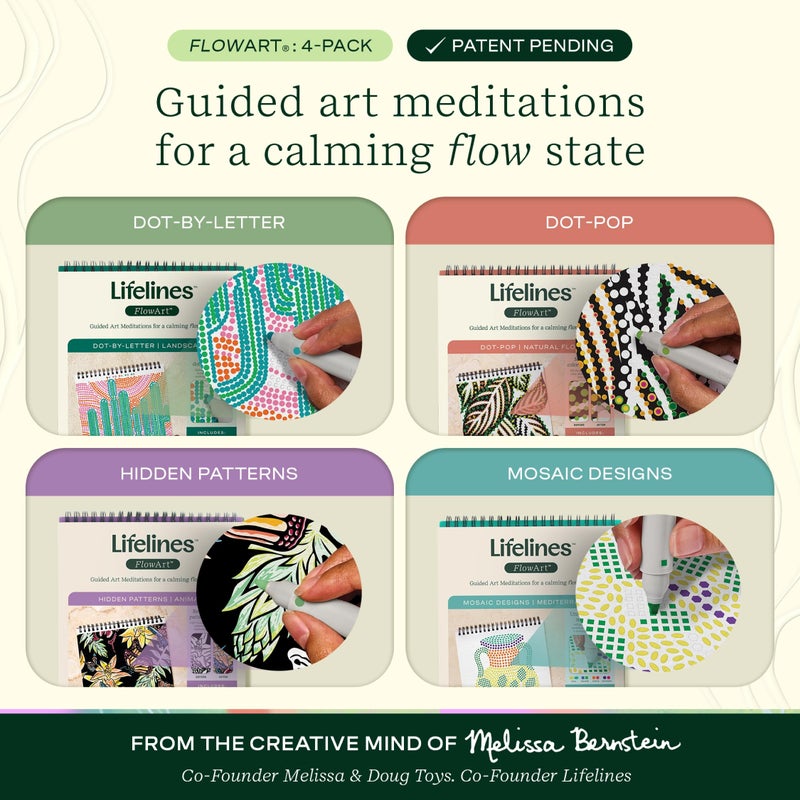 Lifelines FlowArt Activity Pads, 4-Pack - Guided Art Meditations with 4 Sets of Markers & 80 Scenes - Color by Number/Letter, Dot Art and More Coloring Books for Tweens, Adults & Seniors - Image 2
