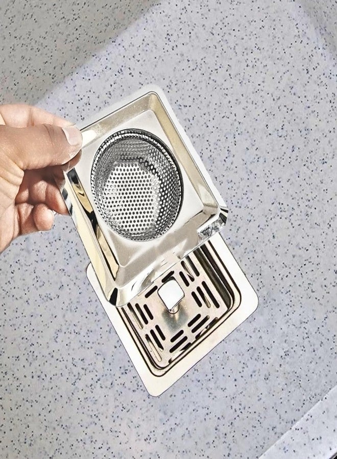 Decorcrafts Sink Strainer Kitchen Drain Basin Basket Filter Stopper Drainer (Square Steel Jali) - Image 1