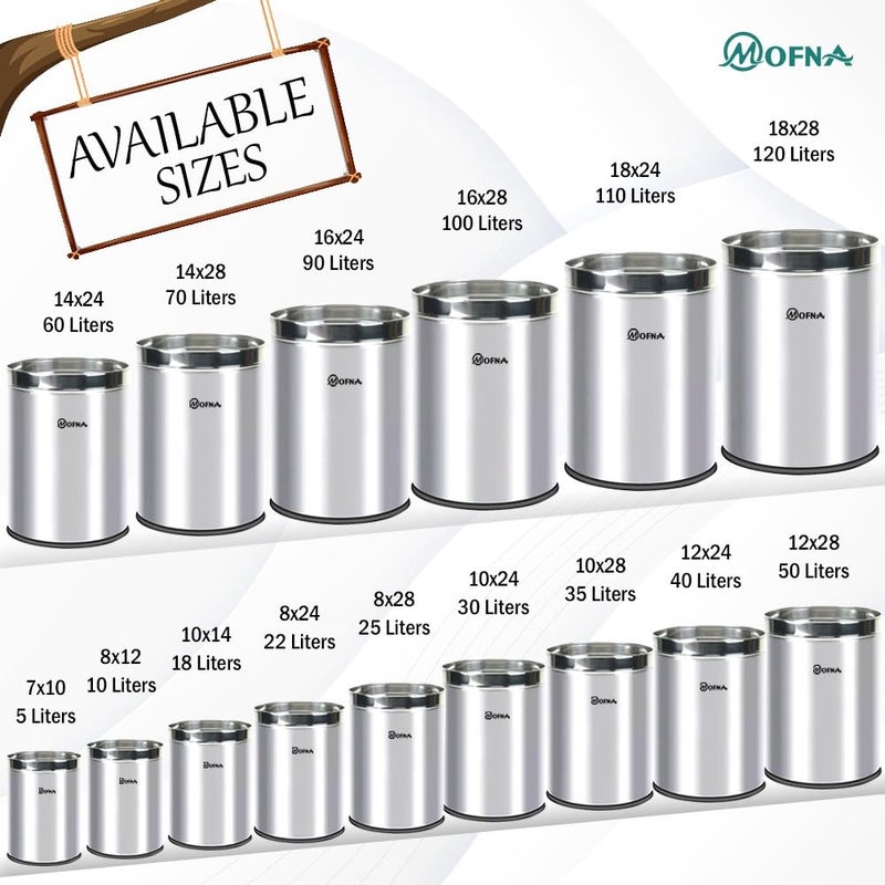 mofna Stainless Steel Open Type Solid Dustbin Without Lid - Recycle Bin, Trash Can, Paper Bin - Modern and Durable Waste Management Solution (10x14 Inch, 18 Liter, Silver) - Image 5