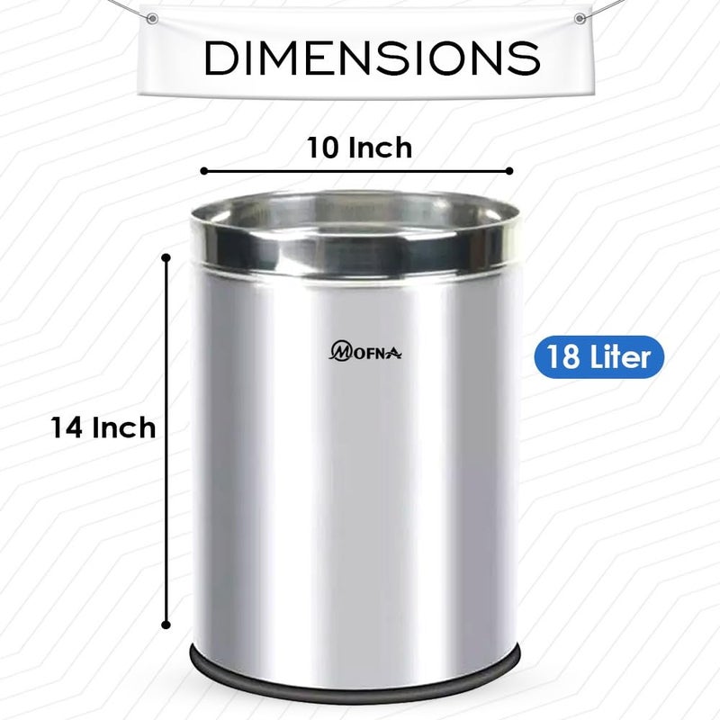 mofna Stainless Steel Open Type Solid Dustbin Without Lid - Recycle Bin, Trash Can, Paper Bin - Modern and Durable Waste Management Solution (10x14 Inch, 18 Liter, Silver) - Image 2
