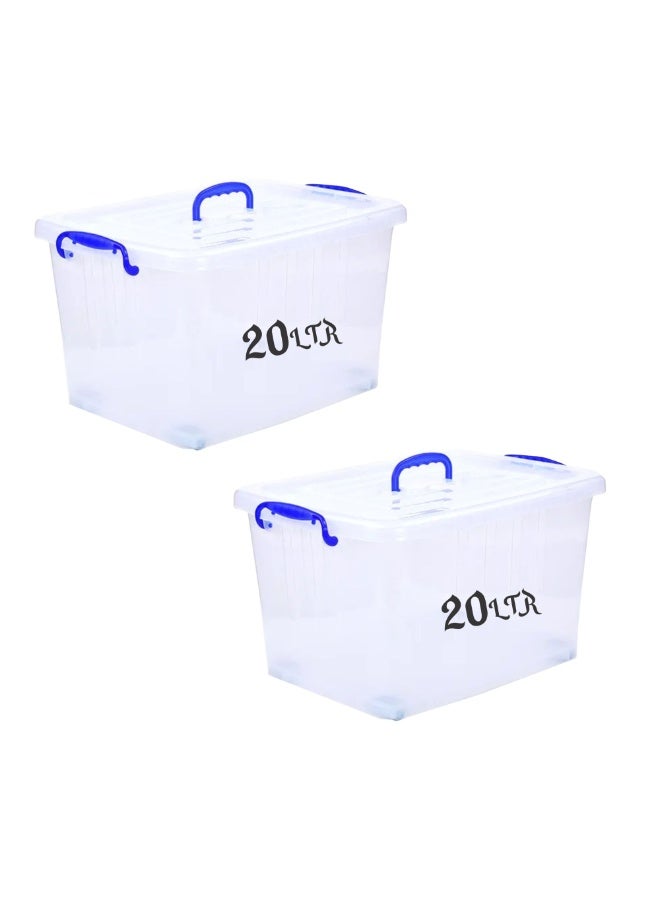 Hiware 20L 2 Pc Set  Plastic Storage Box With Lid | Clear Lockable Storage Container With Handle | Stackable Transparent Storage Bin UAE | Small Organizer Box For Toys, Clothes, Kitchen, Tools | Durable Multipurpose - Image 1