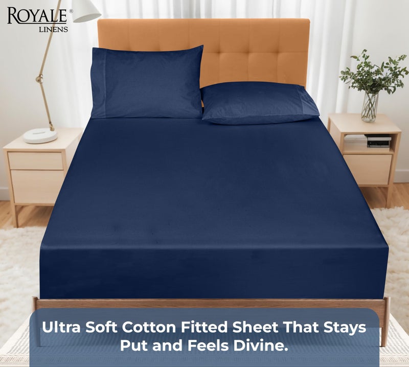 Royale Linens 100% Organic Cotton Fitted Sheet - Percale Weave - Super Soft Deep Pocket Bottom Sheets - Navy Elastic Sheet Twin Size - Twin Fitted Sheets Only - (39"x75"+15", Navy) - Image 5
