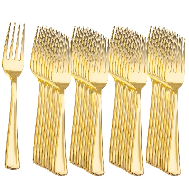 Liacere 360Pcs Plastic Forks Heavyweight Forks 7 Inch Heavy Duty Gold Disposable Forks Gold Plastic Silverwar Perfect For Parties Weddings Thanksgiving Restaurants And Daily Using - Image 3