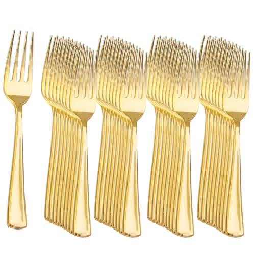 Liacere 360Pcs Plastic Forks Heavyweight Forks 7 Inch Heavy Duty Gold Disposable Forks Gold Plastic Silverwar Perfect For Parties Weddings Thanksgiving Restaurants And Daily Using - Image 2