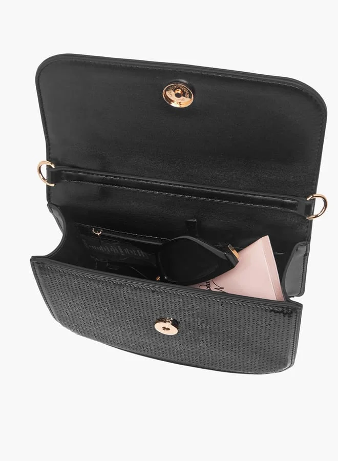 Celeste Women Sequinned Satchel Bag with Handle and Detachable Strap