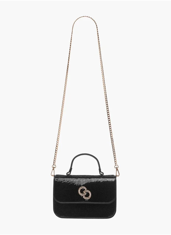 Celeste Women Sequinned Satchel Bag with Handle and Detachable Strap
