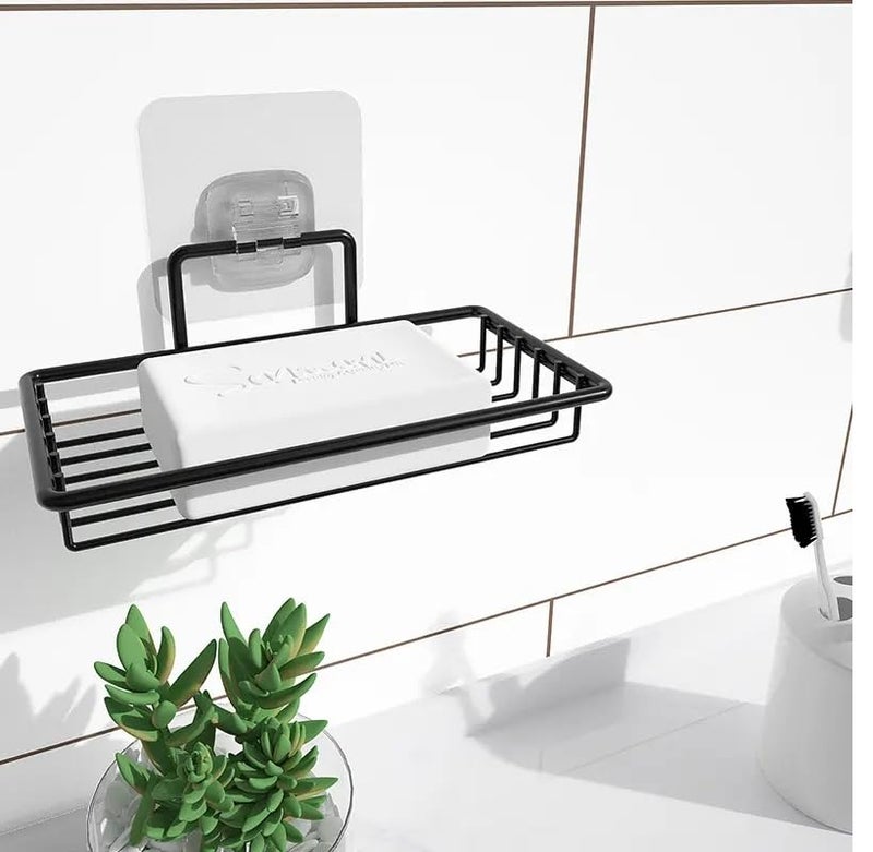 iSTAR Metal Magic Sticker Series Self-Adhesive Rectangular Soap Stand | No Drilling, Wall-Mounted Mild Steel Soap Holder for Kitchen, Bathroom, Showers, Toilet and Wash Basin (Black-Pack of 1) - Image 4