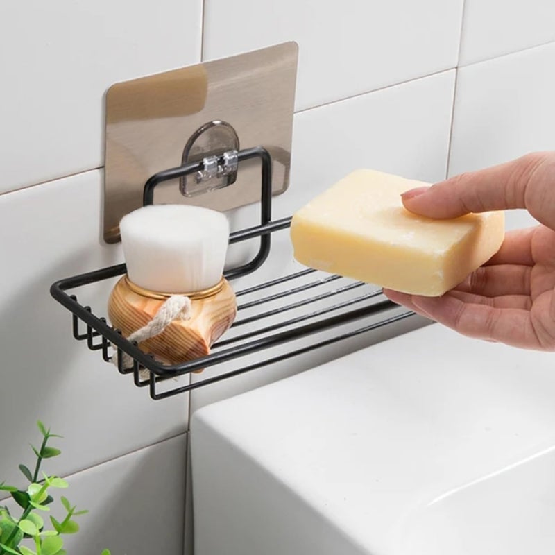 iSTAR Metal Magic Sticker Series Self-Adhesive Rectangular Soap Stand | No Drilling, Wall-Mounted Mild Steel Soap Holder for Kitchen, Bathroom, Showers, Toilet and Wash Basin (Black-Pack of 1) - Image 1