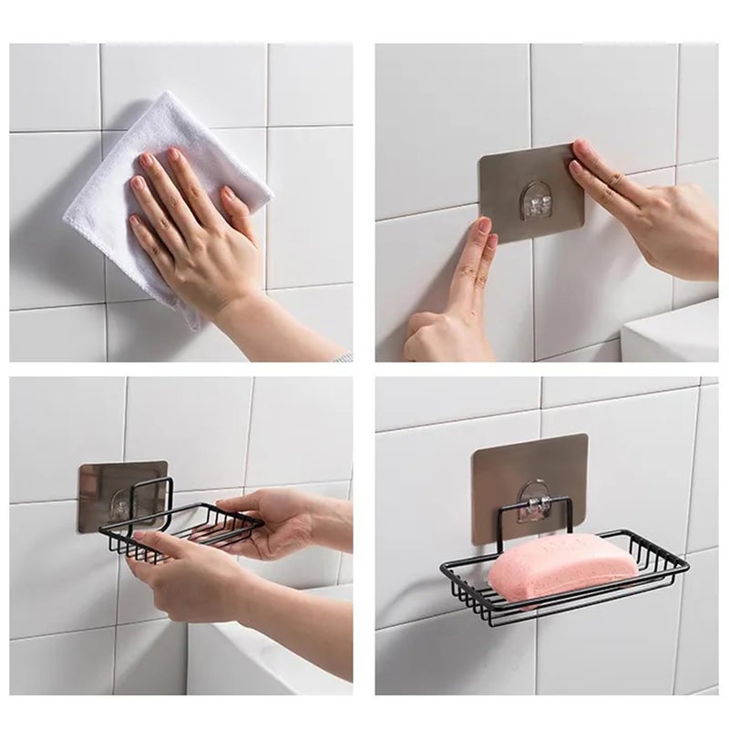 iSTAR Metal Magic Sticker Series Self-Adhesive Rectangular Soap Stand | No Drilling, Wall-Mounted Mild Steel Soap Holder for Kitchen, Bathroom, Showers, Toilet and Wash Basin (Black-Pack of 1) - Image 2