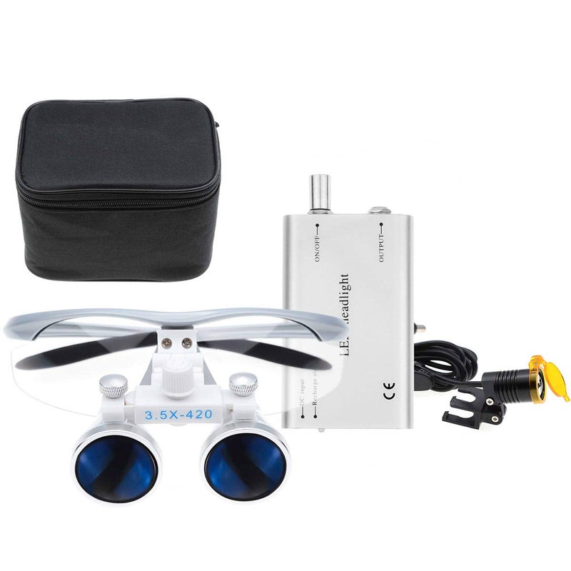 BONEW BoNew 35X Binocular Loupes Optical Glass  3W Headlight  Cloth Bag Silver 