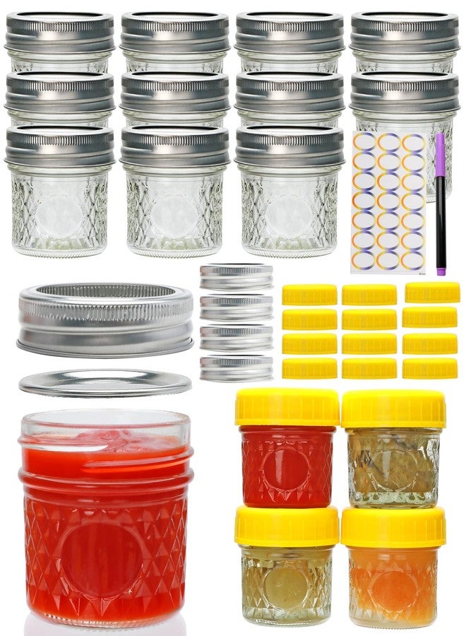 Datttcc Mini Mason Jars, Canning Jars, 4oz Mason Jars with Silver and Yellow Lids for Honey, Jams,Jelly Seasonings, for Kitchen, Bathroom, Gift Giving, Pack of 16 - Image 1