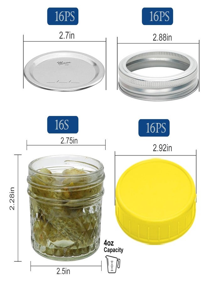 Datttcc Mini Mason Jars, Canning Jars, 4oz Mason Jars with Silver and Yellow Lids for Honey, Jams,Jelly Seasonings, for Kitchen, Bathroom, Gift Giving, Pack of 16 - Image 2
