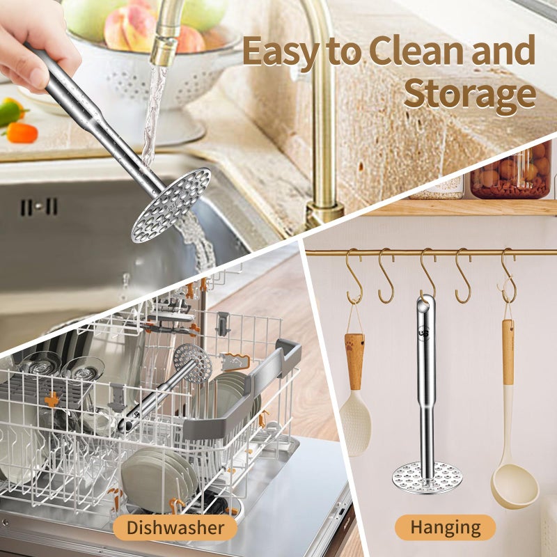 BOMANSI BOMS 316L Potato Masher Stainless Steel, BOMANSI BOMS Sturdy Mashed Potato Masher Kitchen Tool, Solid Integrated Potatoes Smasher for Beans, Avocados, Squash, Dishwasher Safe - Image 4