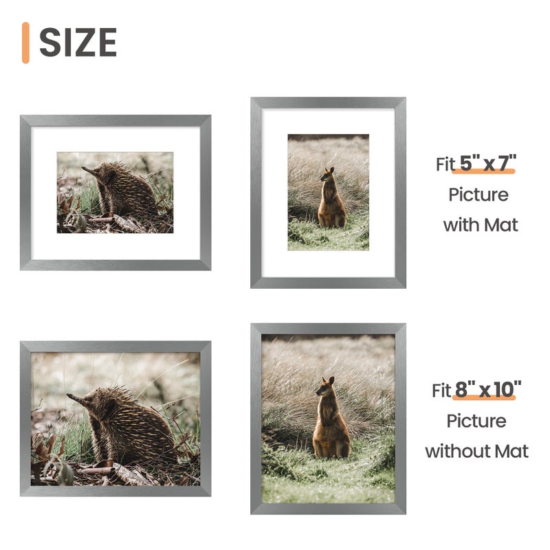 أبس سيمبلز upsimples 8x10 إطار الصورة عرض الصور 5x7 مع حصيرة أو 8x10 بدون حصيرة جدار معلقة إطار صورة معدنية رمادية 1 حزمة - Image 3