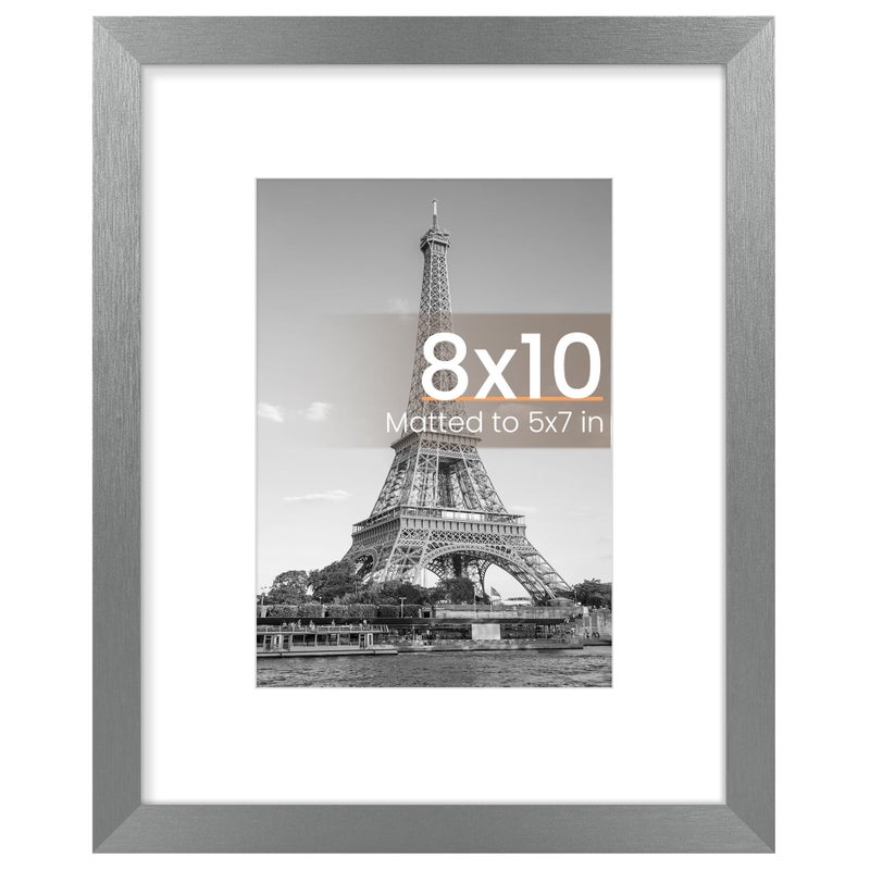 أبس سيمبلز upsimples 8x10 إطار الصورة عرض الصور 5x7 مع حصيرة أو 8x10 بدون حصيرة جدار معلقة إطار صورة معدنية رمادية 1 حزمة - Image 1