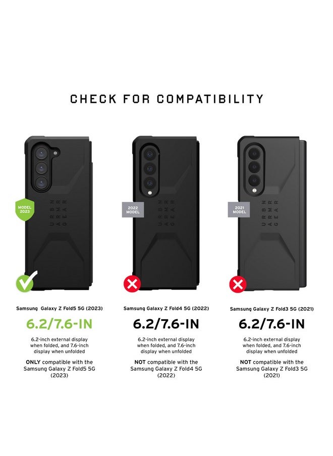 Urban Armor Gear - Urban Armor Gear UAG Galaxy Z Fold 5 Case, Civilian Ultra Thin Shock-Absorbent Protective Case/Cover Designed for Galaxy Z Fold 5 (2023) (Military Drop Tested) - Black - Image 1