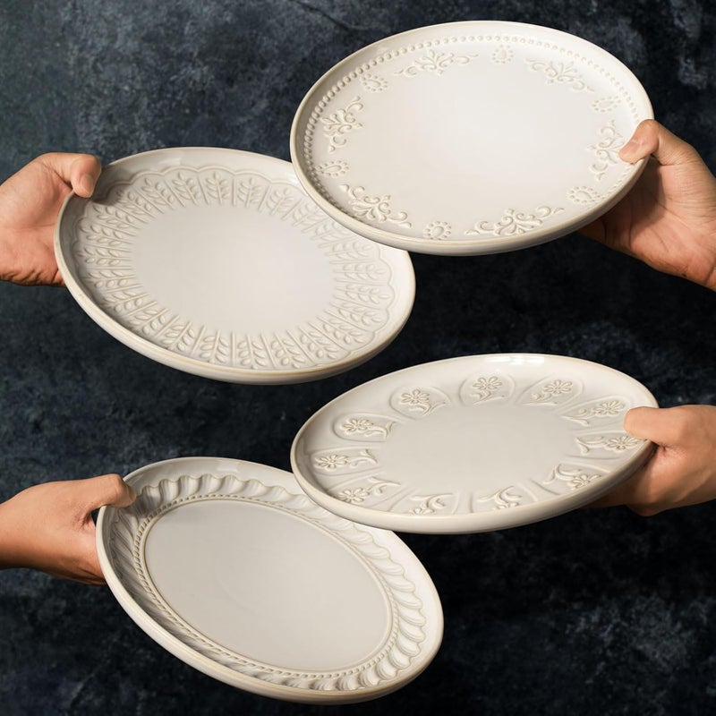 Artena Large Ceramic Dinner Plates Set Of 4 1075 Inch Embossed Kitchen Salad Plates Modern Serving Plates For Restaurant Plates With Lipped Edges Microwave Dishwasher Safe Wheat Leaf - Image 3