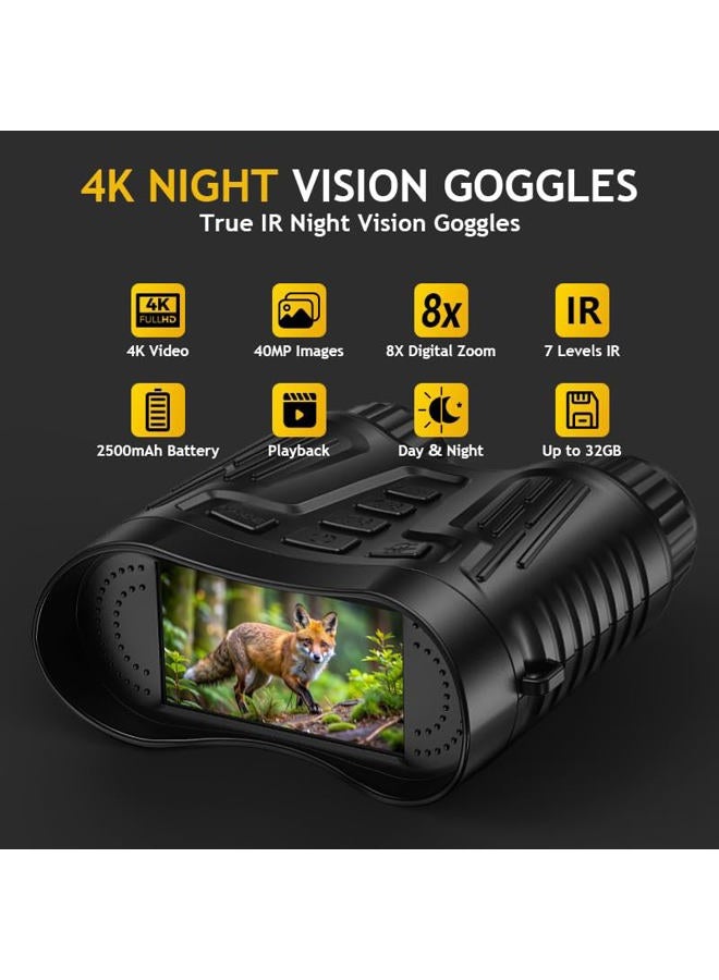 Tizycod Night Vision Goggles - Over 1000FT Range, 3.2" Screen, 4K Video Recording for Hunting, Surveillance, Security, and Wildlife Observation,Tizycod Night Vision Binoculars for Day and Night Use - Image 2