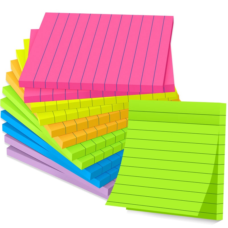 vipstar (12 Pads) Lined Sticky Notes 4x4 in Post, 6 Bright Colors with Lines Self-Stick Note Pads it, Strong Adhesive, 46 Sheets/Pad, 552 Sheets in Total - Image 1