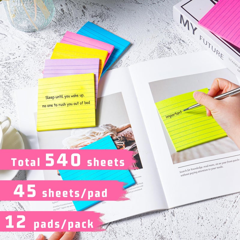 vipstar (12 Pads) Lined Sticky Notes 4x4 in Post, 6 Bright Colors with Lines Self-Stick Note Pads it, Strong Adhesive, 46 Sheets/Pad, 552 Sheets in Total - Image 3
