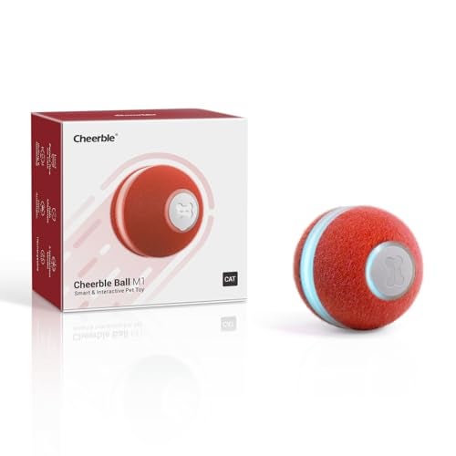 Cheerble Interactive Cat Ball Toy Automatic Moving Ball Toy for Indoor Cat Kitten Electric Pet Toy Fun Gift with Light High Energy Cat Toys Red - Image 1