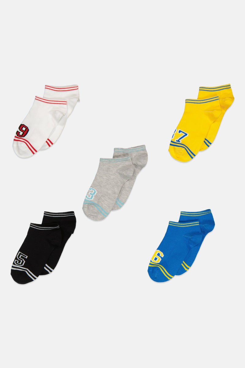 RBX Kids Boy 5 Pairs Brand Logo Ankle Socks, Multicolor - Image 1