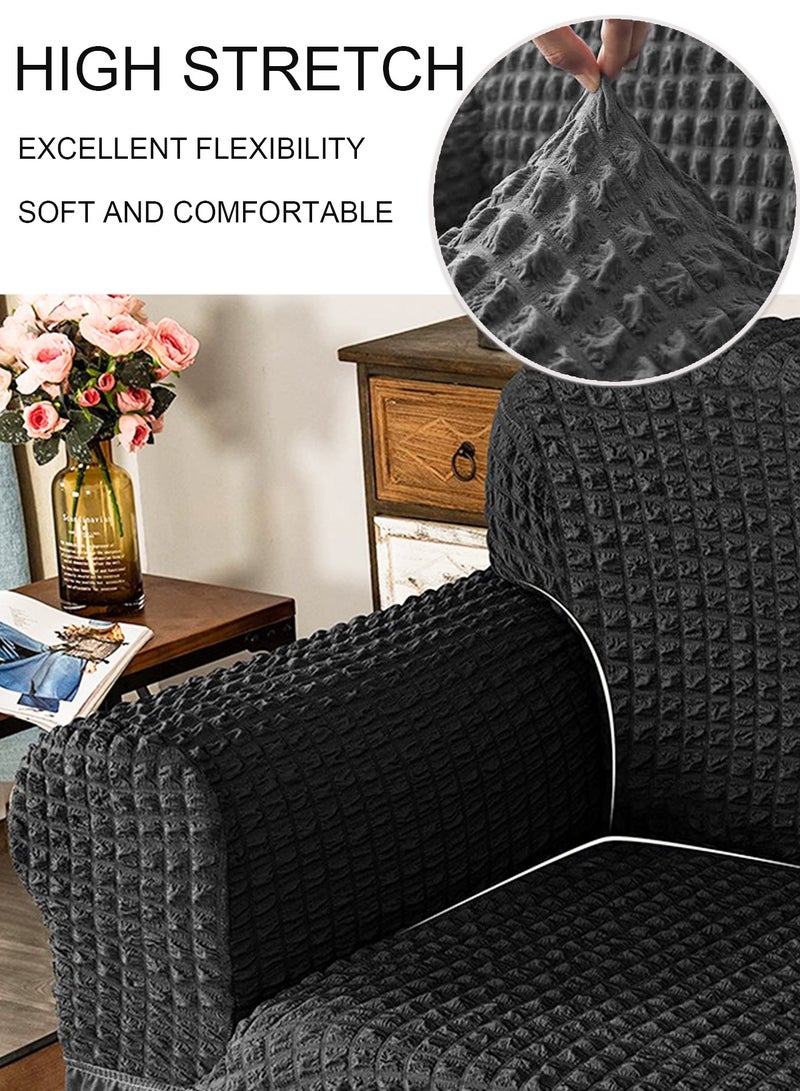 Arabest Sofa Cover One Piece Easy Fit Stretch Couch Cover with Skirt Durable Washable High Elastic Stretchable Universal Furniture Protector for Pets Kids (Black, 2 Seats) - Image 4