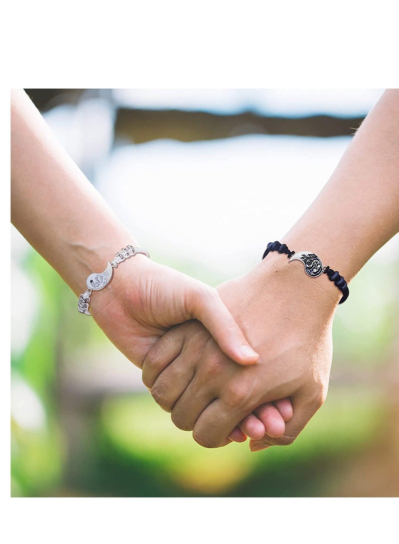 SYOSI Stainless Steel Yin Yang Pendant Necklace and Bracelet Set 2 Pieces Dragon Yin Yang Adjustable Cord Bracelets 2 Pieces Dragon Yin Yang Pendant Necklace Chains for Friendship - Image 4