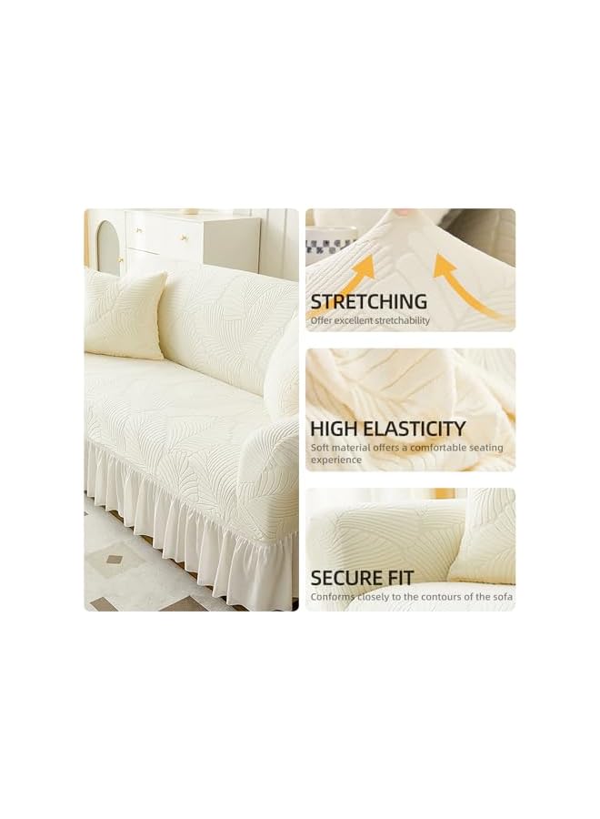 The Bros Stretch Sofa Cover with Skirt Universal Elastic Slipcover Non-Slip Washable Jacquard Couch Cover Seamless Furniture Protector for Pet Kids Living Room (Beige, 2 Seater(145-185cm)) - Image 4