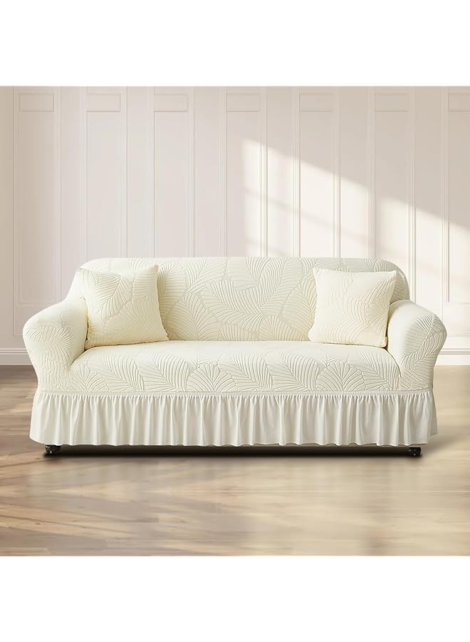 The Bros Stretch Sofa Cover with Skirt Universal Elastic Slipcover Non-Slip Washable Jacquard Couch Cover Seamless Furniture Protector for Pet Kids Living Room (Beige, 2 Seater(145-185cm)) - Image 1