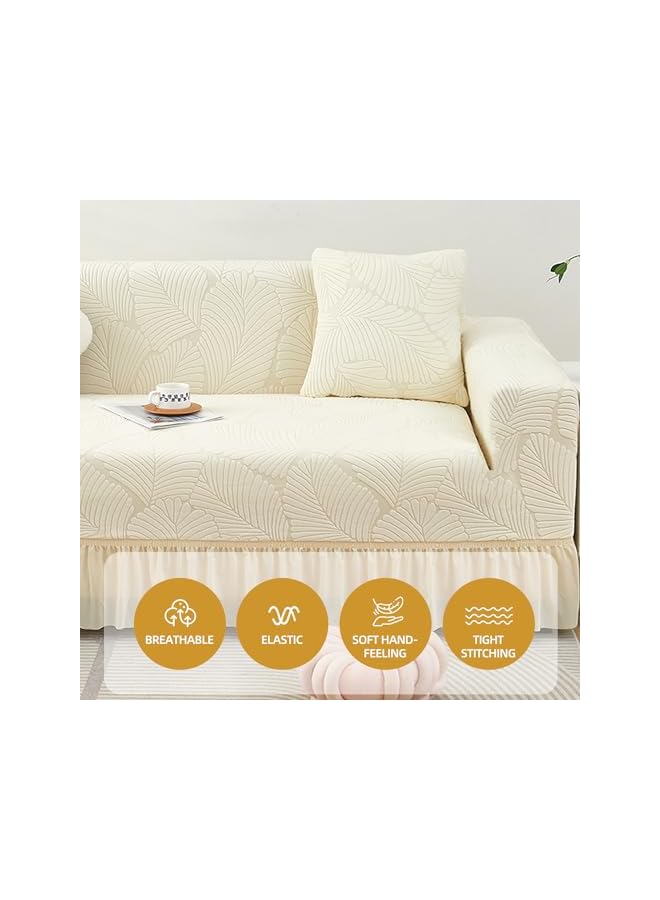 The Bros Stretch Sofa Cover with Skirt Universal Elastic Slipcover Non-Slip Washable Jacquard Couch Cover Seamless Furniture Protector for Pet Kids Living Room (Beige, 2 Seater(145-185cm)) - Image 3