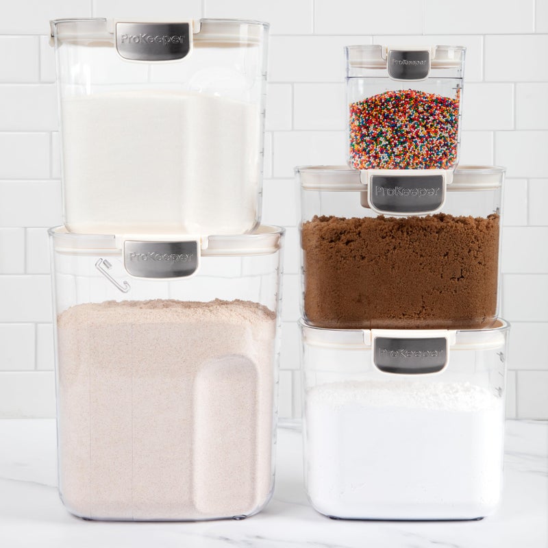 ProKeeper+ Airtight Food Storage Container Set â€“ Clear Plastic Flour and Sugar Canister Set with Magnetic Accessories for Kitchen Organization (White, 9-Piece) - Image 3