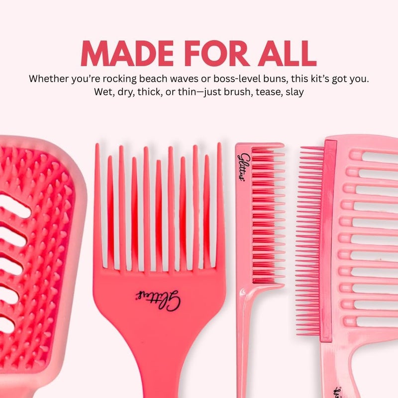 Glitters Pink Hair Brush Detangling Collection - ThickTress, Detangler, Opulent, Tease - Image 3