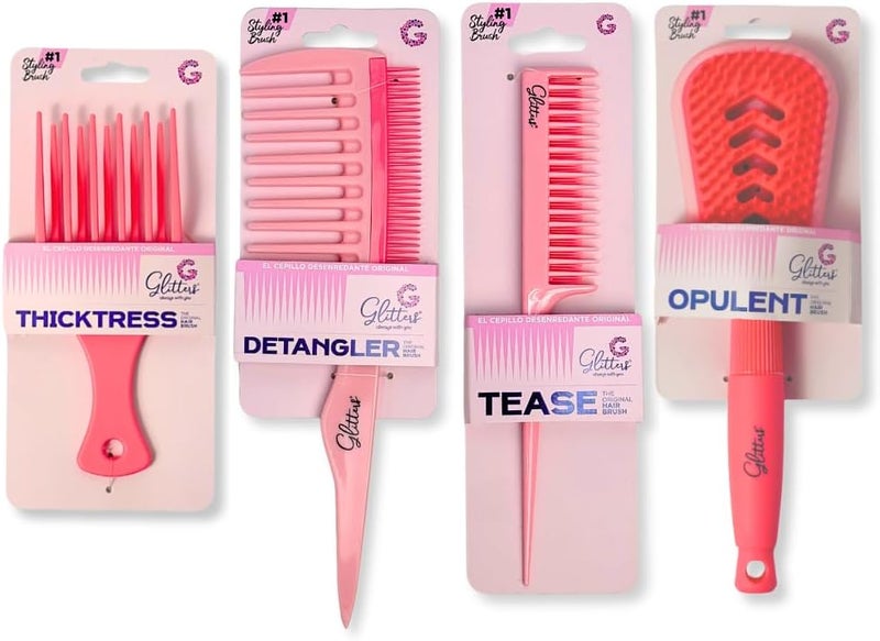 Glitters Pink Hair Brush Detangling Collection - ThickTress, Detangler, Opulent, Tease - Image 1