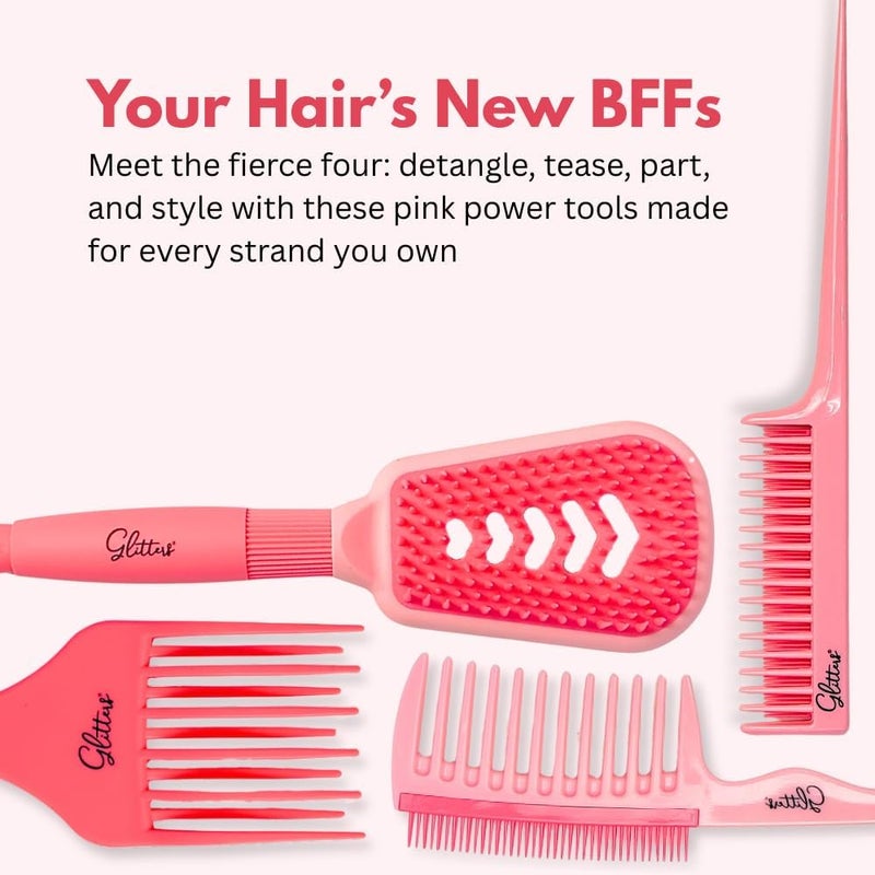 Glitters Pink Hair Brush Detangling Collection - ThickTress, Detangler, Opulent, Tease - Image 2