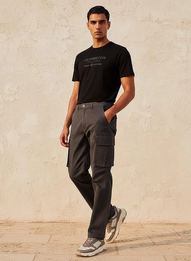 Splash FAV GREY Smart Regular Fit Twill Cargo Trousers for Men | Best Price UAE