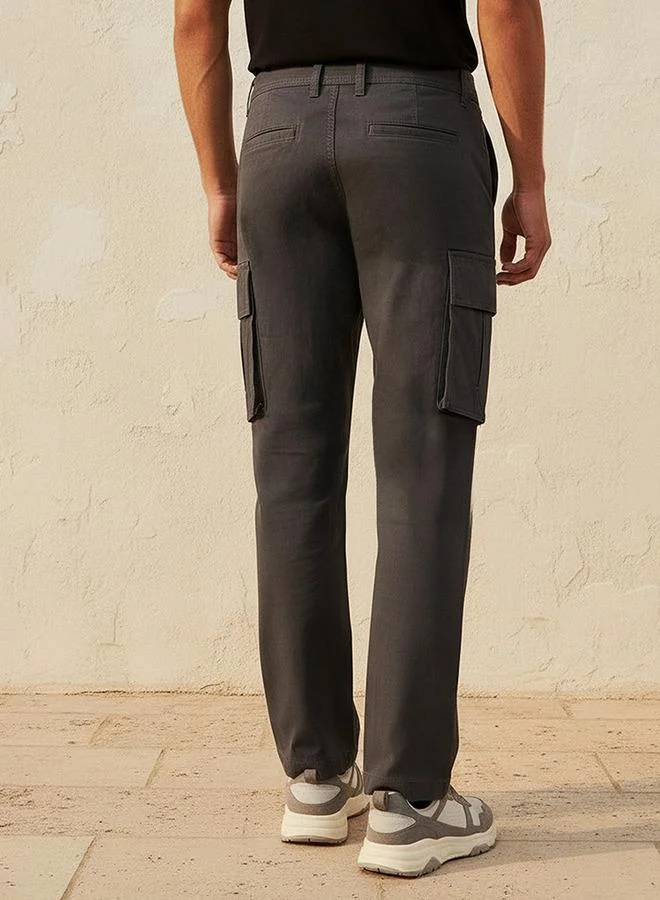 Splash FAV GREY Smart Regular Fit Twill Cargo Trousers for Men | Best Price UAE