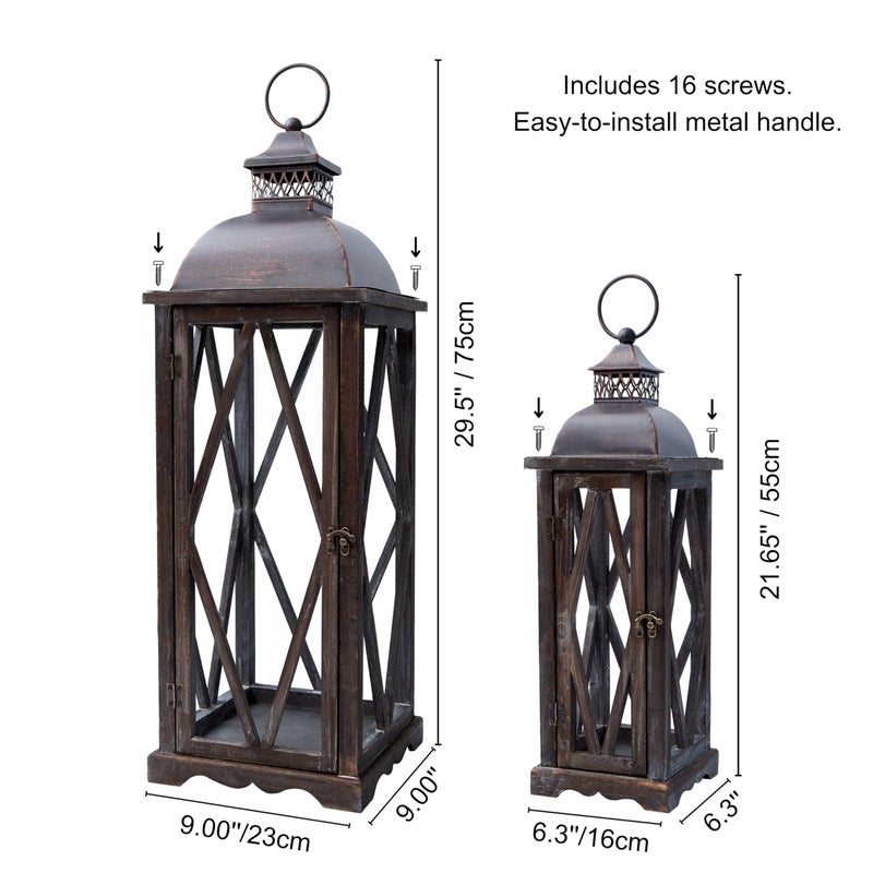 Perfnique Farmhouse Outdoor Lanterns for Patio, Set of 2 Rustic Lanterns Decor, Vintage Hanging Candle Holder Decorative for Porch, Garden, Yard, Indoor (No Glass, Dark Brown) - Image 3