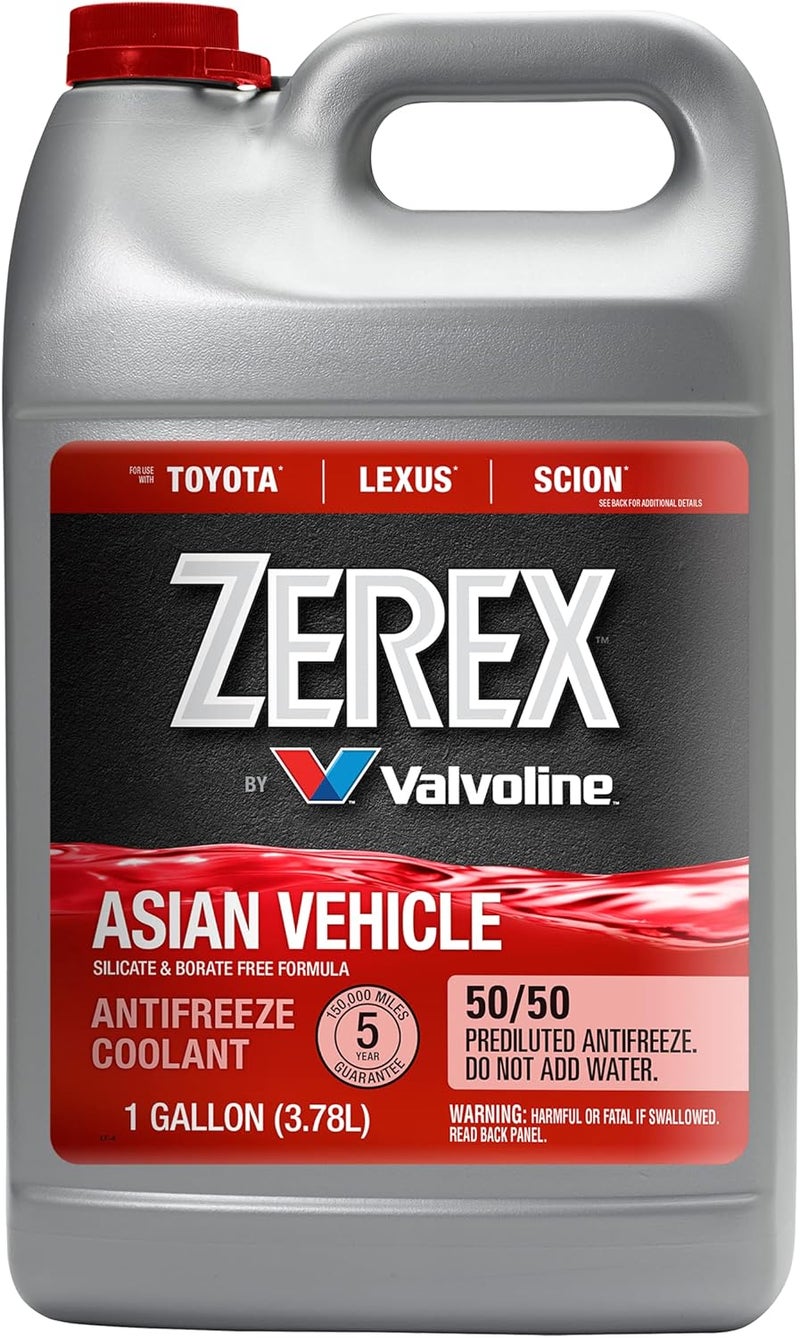 Zerex زيريكس للسيارات الآسيوية مان�� تجمد/مبرد أحمر خالٍ من السيليكات والبورات، مخفف بنسبة 50/50، جاهز للاستخدام، سعة 1 جالون - Image 1