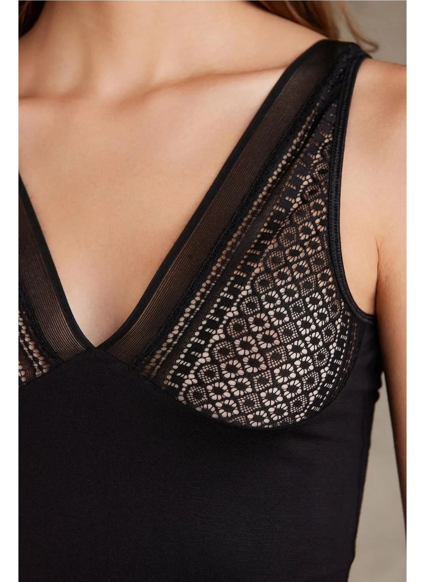 pierre cardin 320 Women's Thick Strap Lace Undershirt Panty Set - Black  - Image 3