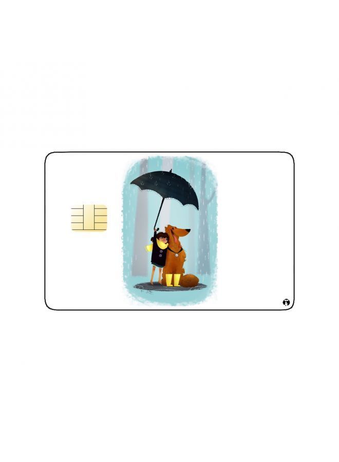 RKN PRINTED BANK CARD STICKER Cute Boy Drawing With Dog And Umbrella - Image 2