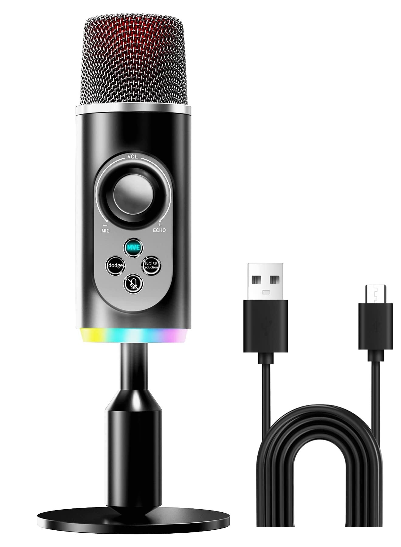 SYOSI USB Microphone, PC Gaming Microphone USB C Condenser Microphone with RGB Light Headphone Jack Mute on for Live Streaming Podcast Video Meeting Have Noise canceling and superior sound pick