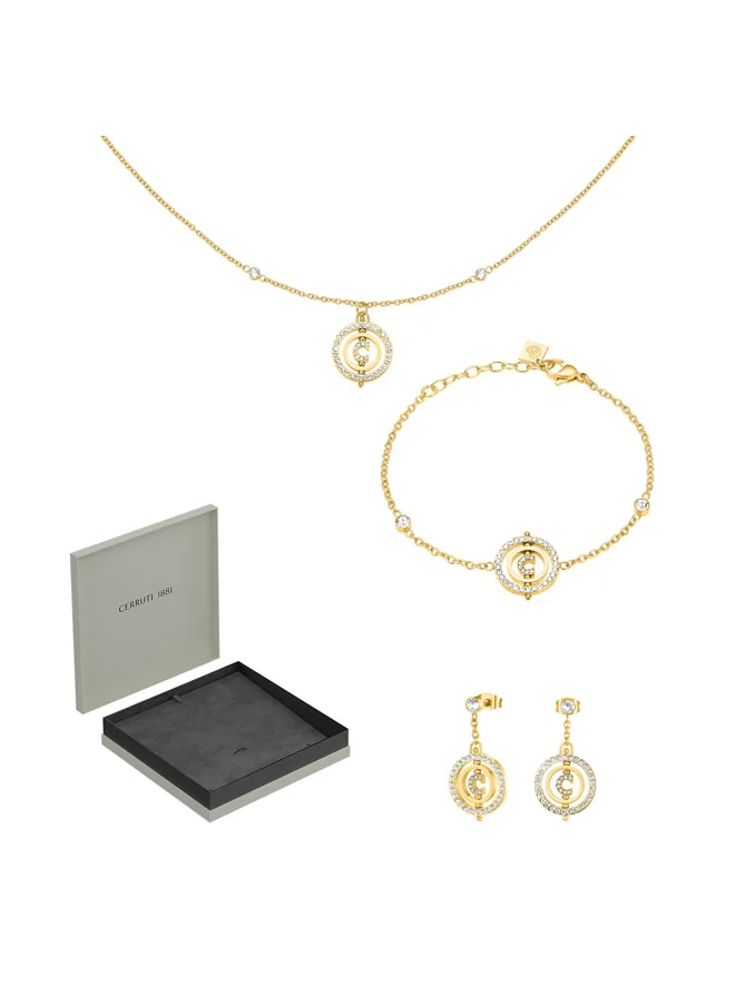 CERRUTI 1881 Big Supreme Round Gold Plated Necklace, Earrings and Bracelet Set Box for Womens
