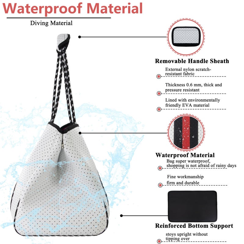 QOGiR Neoprene Multipurpose Beach Bag Tote with Inner Zipper Pocket (White, Large) â€¦ - Image 3