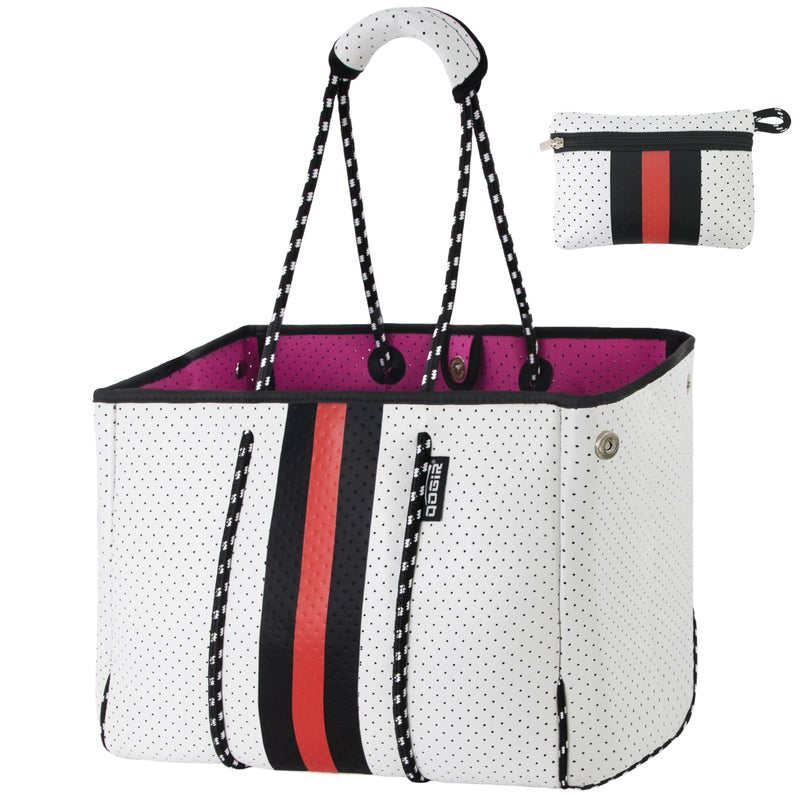 QOGiR Neoprene Multipurpose Beach Bag Tote with Inner Zipper Pocket (White, Large) â€¦ - Image 1