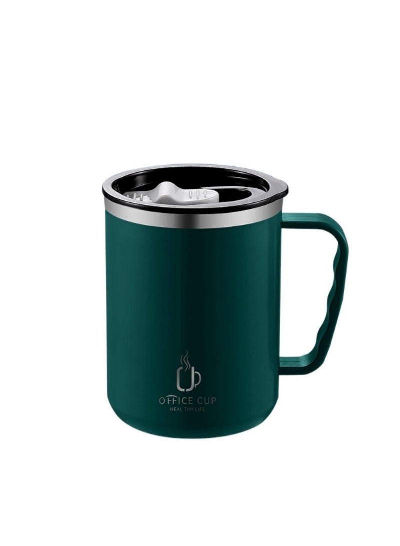 AROAQ Stainless Steel Double Layers Coffee Mug Milk Cup With Plastic Lid And Handle 500ml Green - Image 1