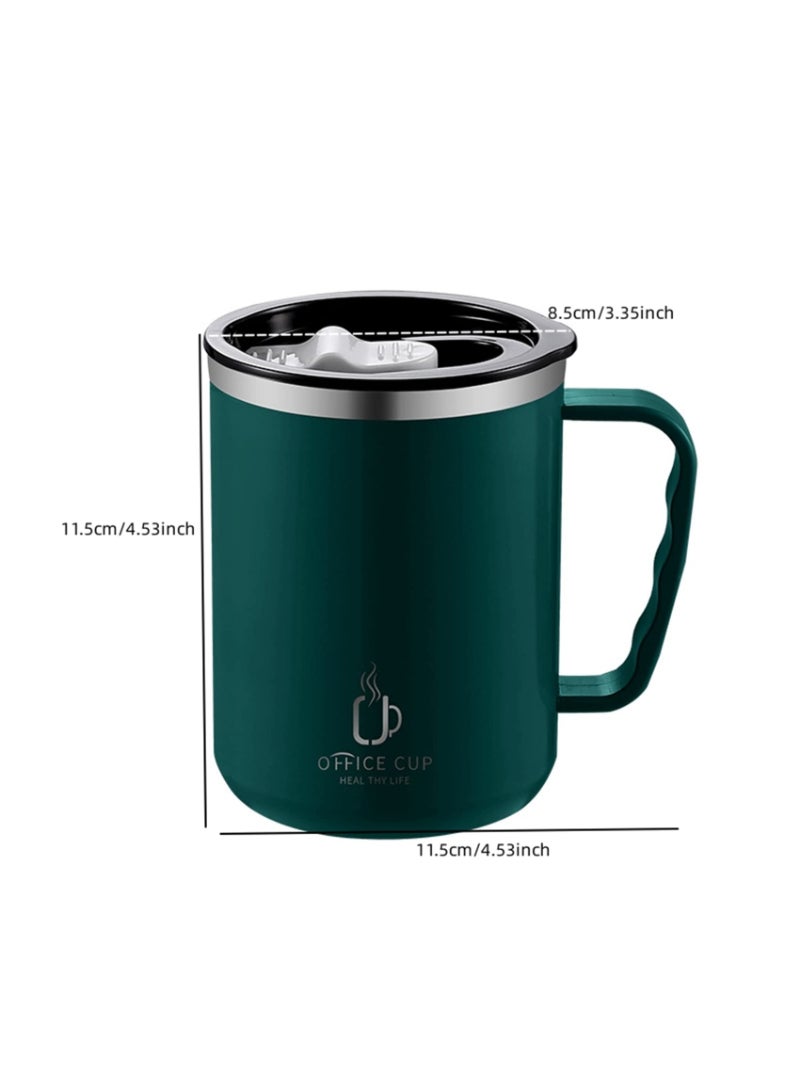 AROAQ Stainless Steel Double Layers Coffee Mug Milk Cup With Plastic Lid And Handle 500ml Green - Image 3